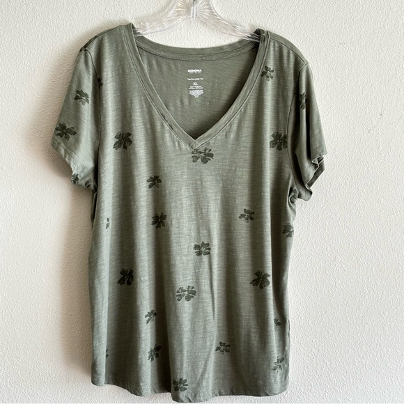 EUC Sonoma Sage Green Floral Short Sleeve Top SZ XL - Picture 1 of 5
